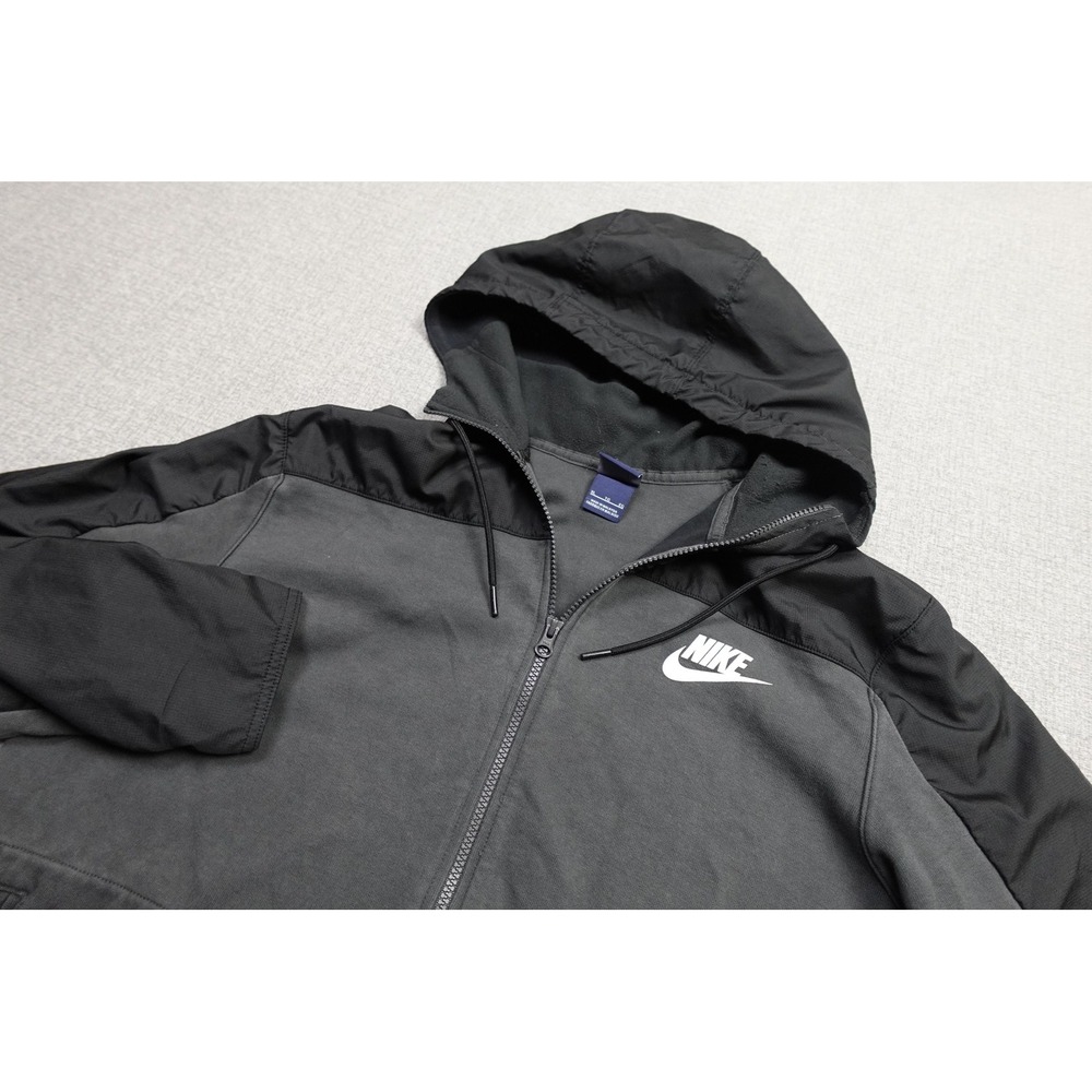 Nike Sweatshirt Mens XL Gray Black Hooded Full Zip Fleece Lined Logo Pockets